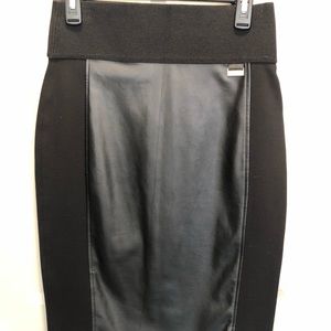 Black Calvin Klein pencil skirt, leather in front